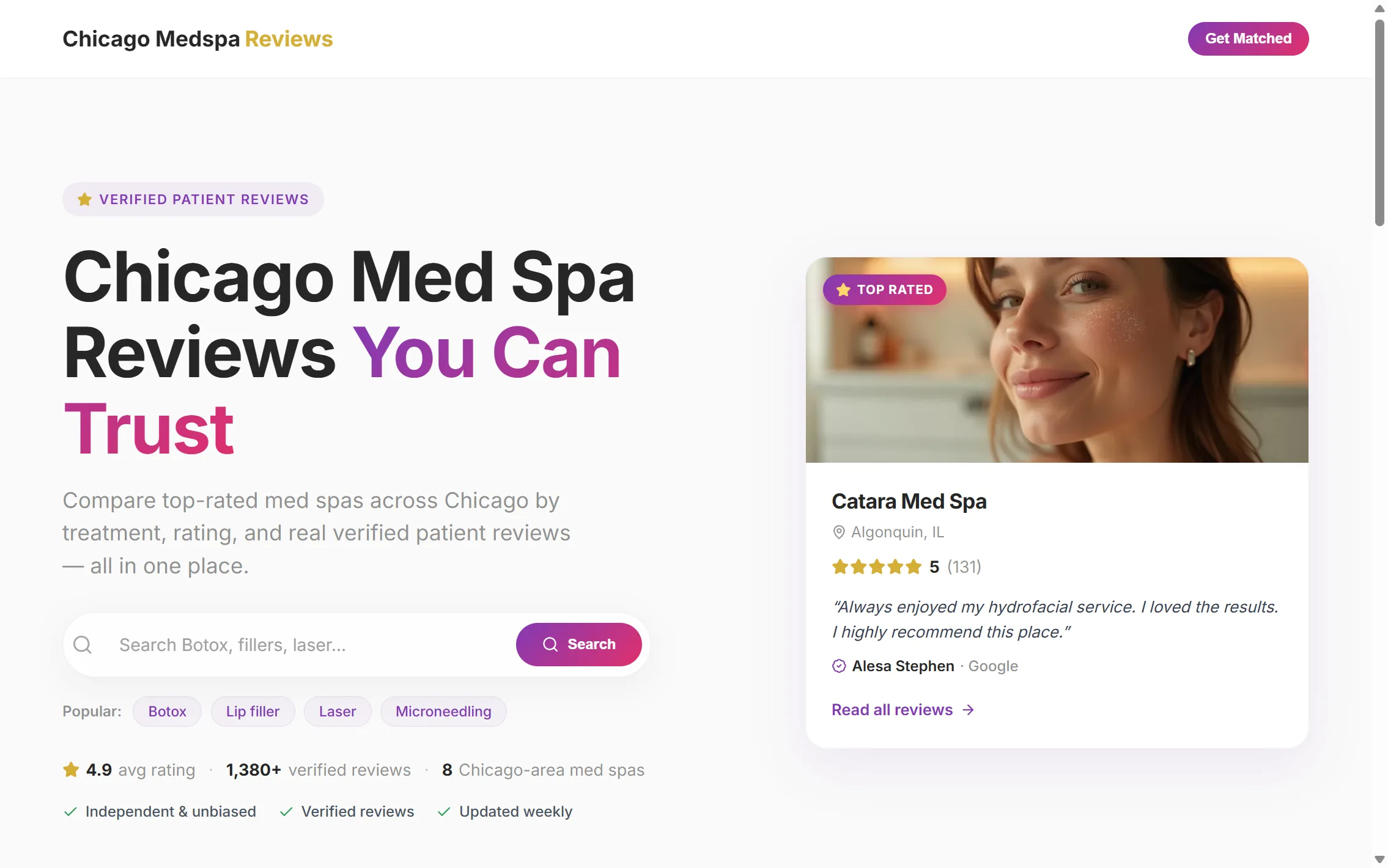 Chicago Med Spa Reviews — website by The Search Sherpa